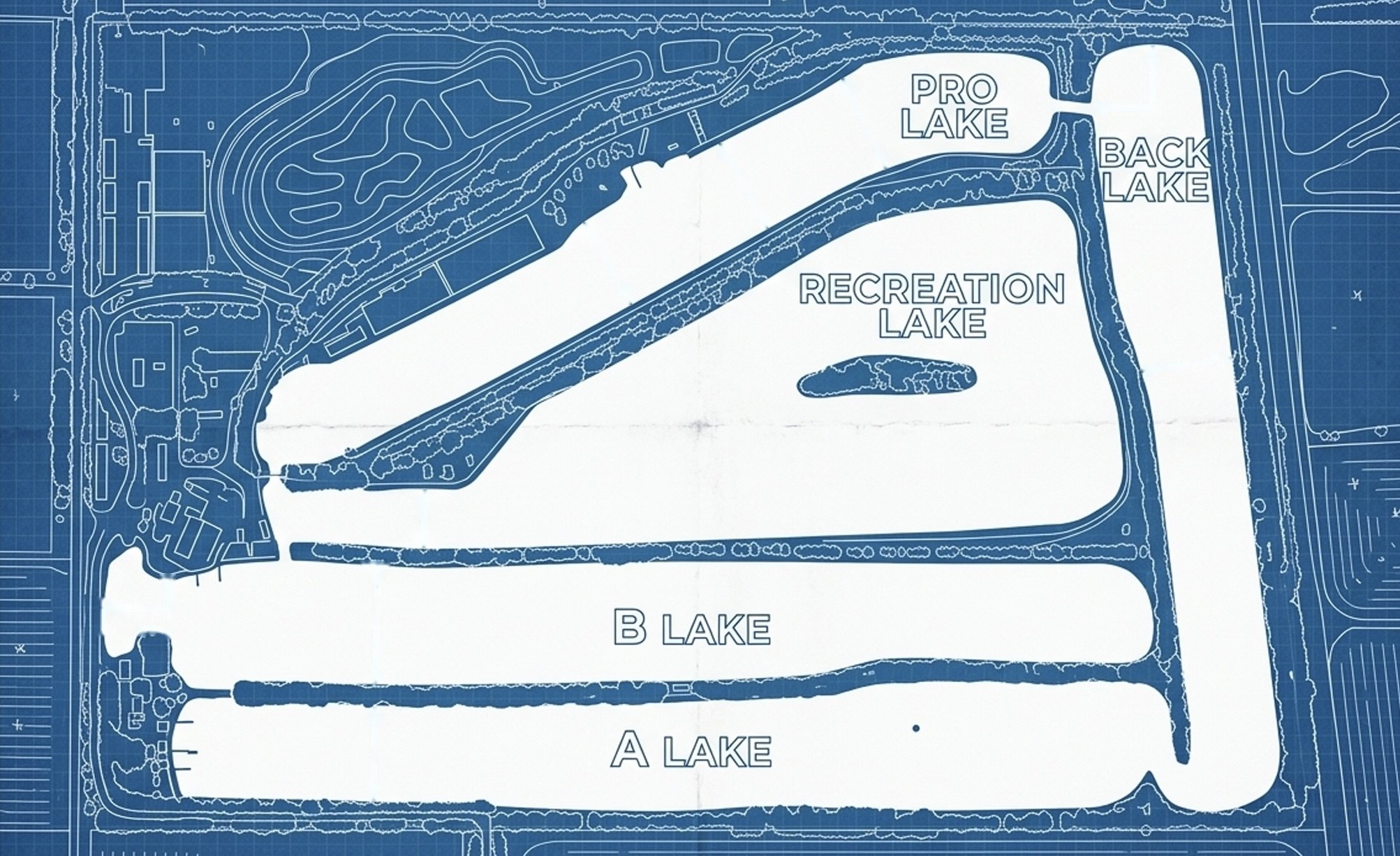 Blueprint map of Bonney's Water Ski Park